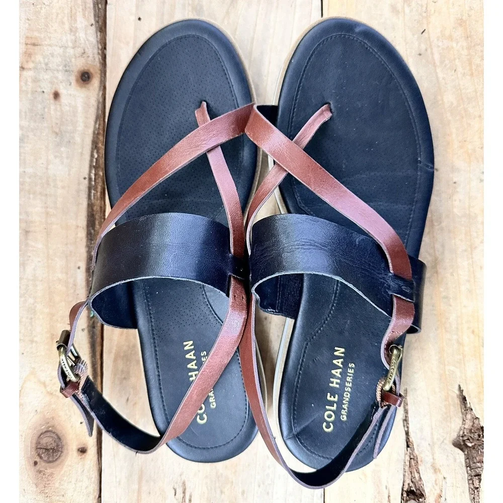 Cole Haan Peyton Flatform Sandals Black Brown Capsule Comfort Sz 7.5 B Women's